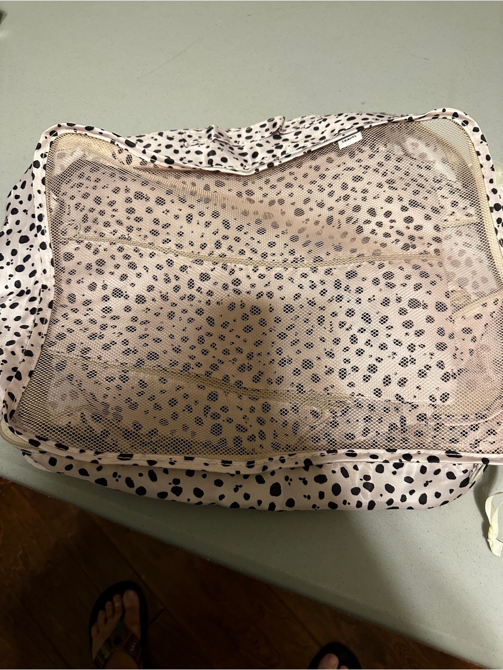 Spotted Pink Mesh Travel Cosmetic Organizer